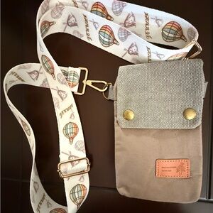 Handmade Tan and Gray Phone Crossbody Bag